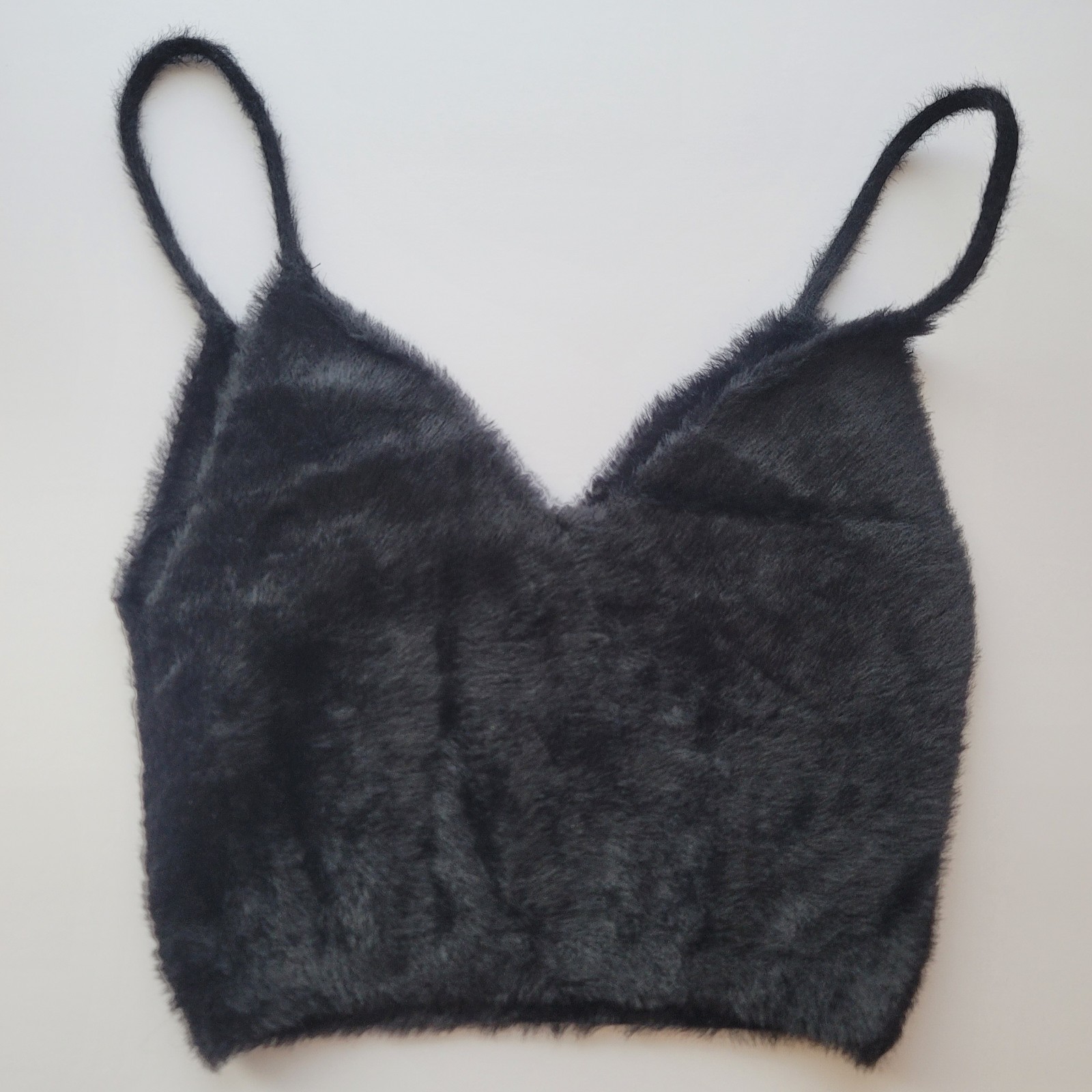 For Love and Lemons Fiona Black Fuzzy Soft Cami Crop Top  Womens Size Large