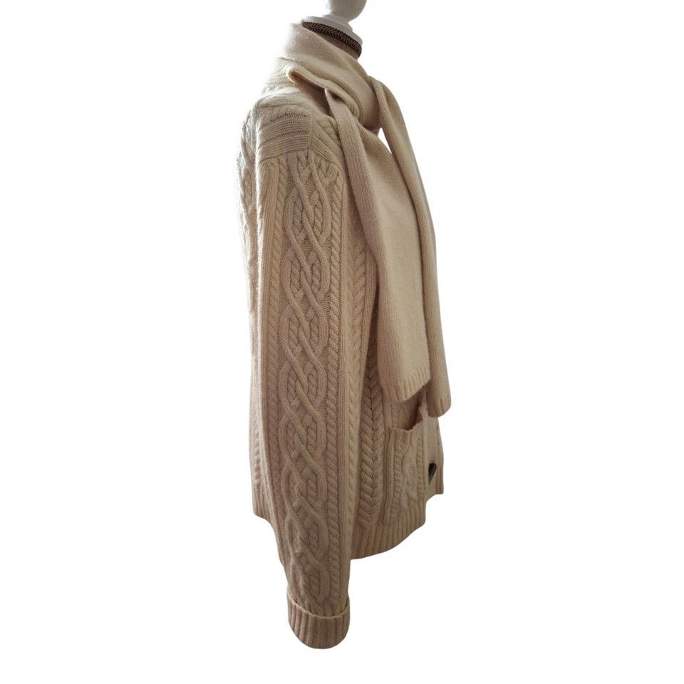 VTG Lauren Ralph Lauren Cream Cable Knit Angora Cashmere Wool Duffle Cardigan PL - Image 4 of 4