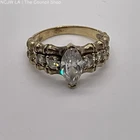 VTG. Sterling Silver Vermeil & Rhinestone SZ 10 Ring- 5.76g