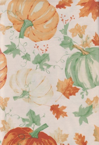 Bountiful Harvest Autumn Vinyl Tablecloth, Fall Leaves Pumpkins 52 x 70 inches - Picture 2 of 7