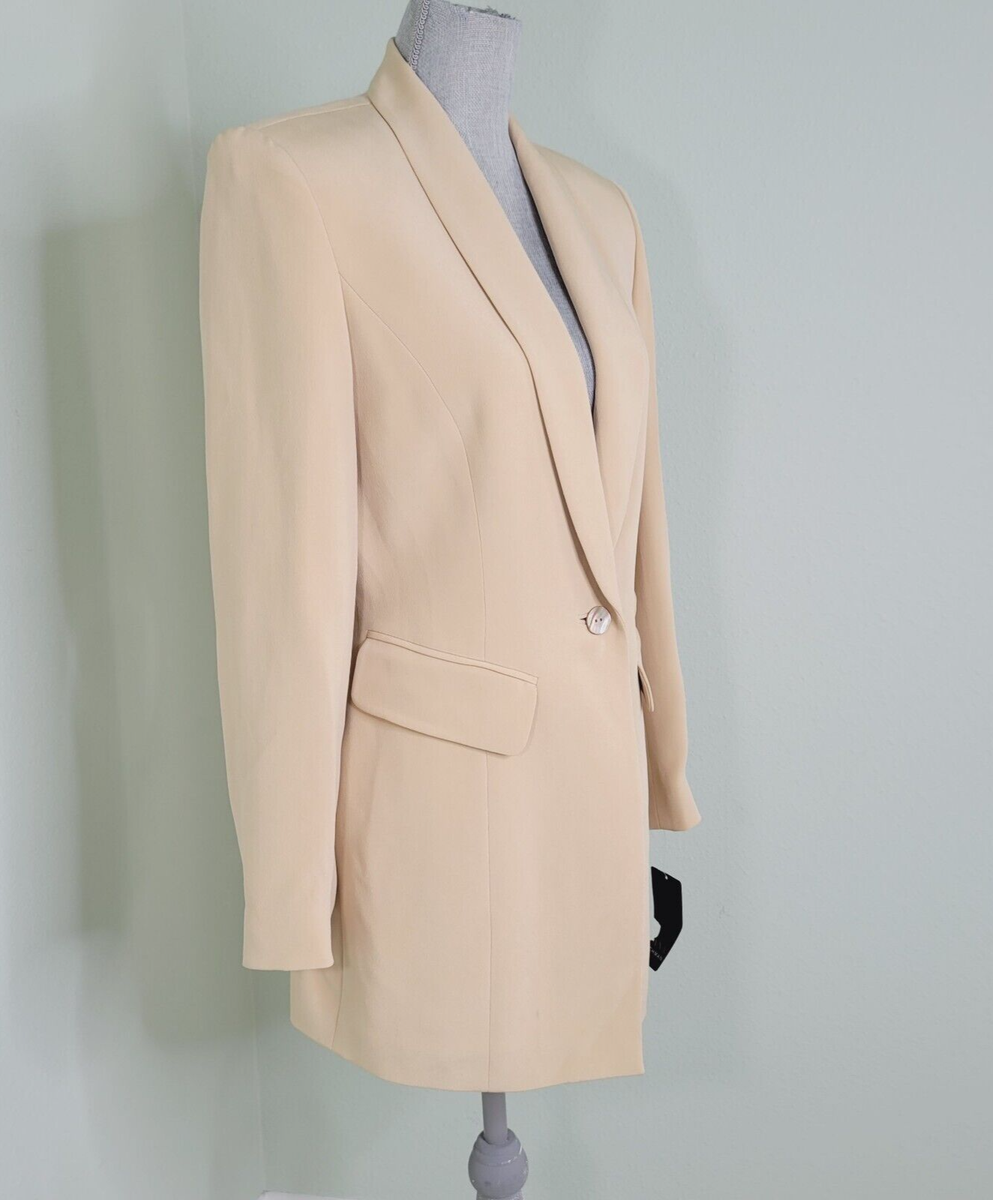 Blazer Femme Dana Buchman Blanc Bleu - Taille S/Petite, Style Frangé Sans Col