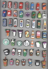 Beverage Themed Shoe Charms  Soft Drinks, Coffee, Beer - You Pick