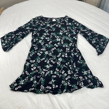 Cotton On Black Long Sleeve Dress With White Flower Accents Women M