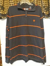 Chaps Mens XL 1/4 Zip Pullover Blue Orange Striped 100 Cotton Shirt Long Sleeve