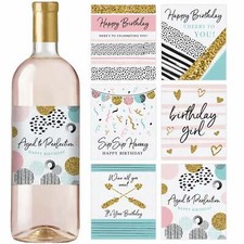 Birthday Wine Bottle Labels  Set of 6