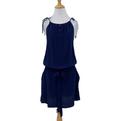 Quiksilver Blouson Silk Dress S Small Shirred Waist Tie Straps Beach Cover Up