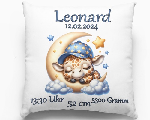 Personalisierte Babygeschenke zur Geburt Kissen mit Namen Giraffe Mädchen Junge - Bild 8 von 9