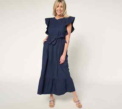 Me by Jennie Garth Regular Palmetto 100% Cotton Poplin Dress-Navy-2X A682127 NEW