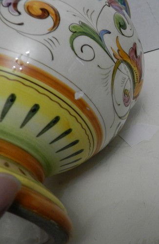 "RRbx -- ITALIENISCHE DERUTA ART KERAMIKLAMPE BASISVASE, Serpentinengriffe, wie 10" - Bild 6 von 12