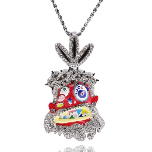 Hip Hop Rap Colorful Enamel Pendant Necklace Jewelry Cool Men Gift Full Zircon - Picture 5 of 29