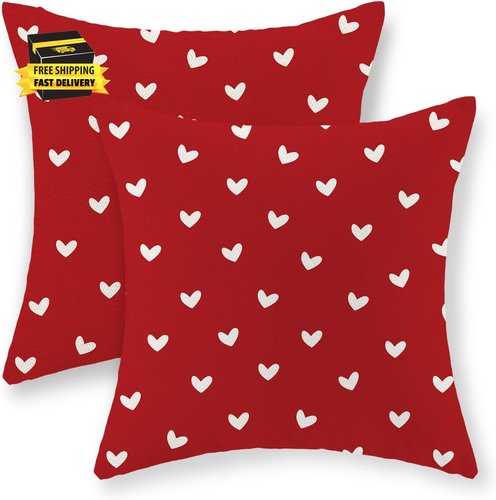 Valentine'S Day Pillow Covers 18X18 Inch Set of 2, Red Love Heart Valentines Thr