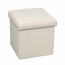 Bonlife Small Storage Ottoman Box Faux Leather Folding Cube Foot Stool Cream
