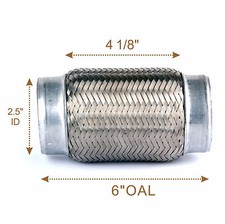 Exhaust Flex Pipe Stainless Steel Double Braid 2.5" x 6" OAL 25006D