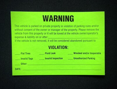 WARNING - Parked Private Property Impound Tow  Funny Sticker Decal 4.25  x 2.75 
