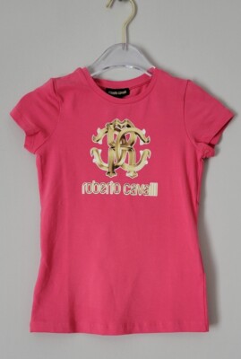 NWT NEW Roberto Cavalli Junior girls pink t-shirt with logo 7y CA05476