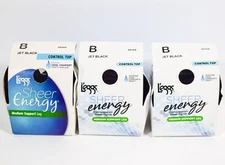 3 L'eggs Sheer Energy Control Top Medium Support Leg Wicking JET BLACK Tight B