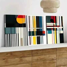 3pcs Color Abstract Geometric Elegant Artistic Wall Art Canvas Framed 50x70cm