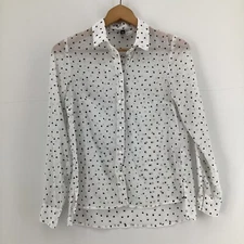 Divided By H&M Womens Top Size 6 White Black Love Heart Sheer Button Up 