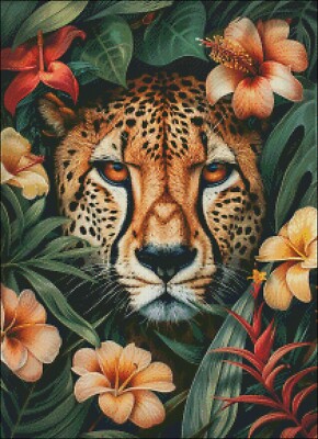 Cheetah Face Flowers - Counted Cross Stitch Kits Needlework Embroidery DIY
