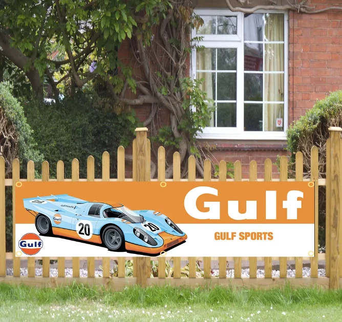 Banniere garage Porsche Gulf Décoration Atelier Banderole