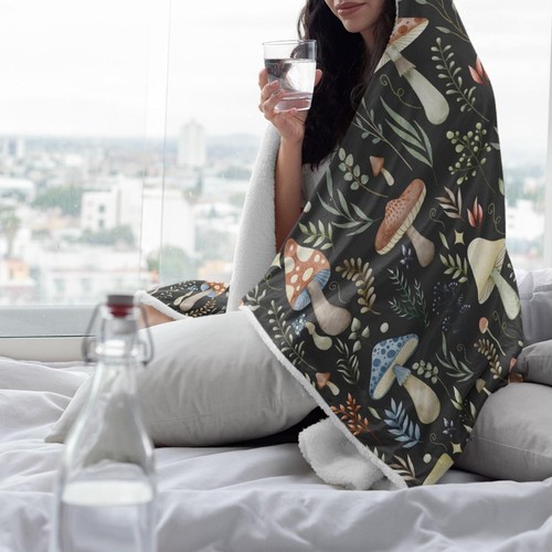 Cozy 80"x60" Mushroom Flannel Hooded Blanket - Perfect Gift for All Seasons - Picture 6 of 8