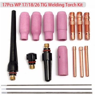 17 Pcs TIG Welding Torch Cup Collet Body Nozzle Tungsten Kit WP-17 WP-18 WP-26