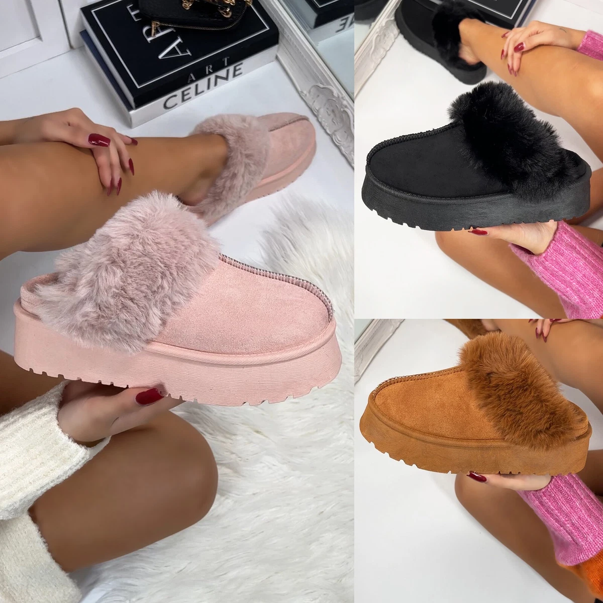 Faux fur shop slip on slippers