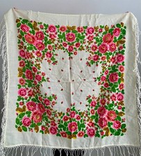 Vintage Floral Wool Scarf with Tassels, Baba Shawl. gift