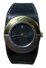 Vintage Concord ladies two tone 18k gold bezel watch leather strap quartz