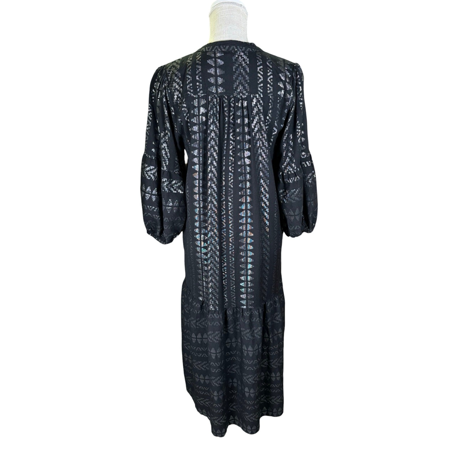 Elan Costas Kaftan Midi Dress Women's L Black Metallic Whimsygoth Boho Ethereal 