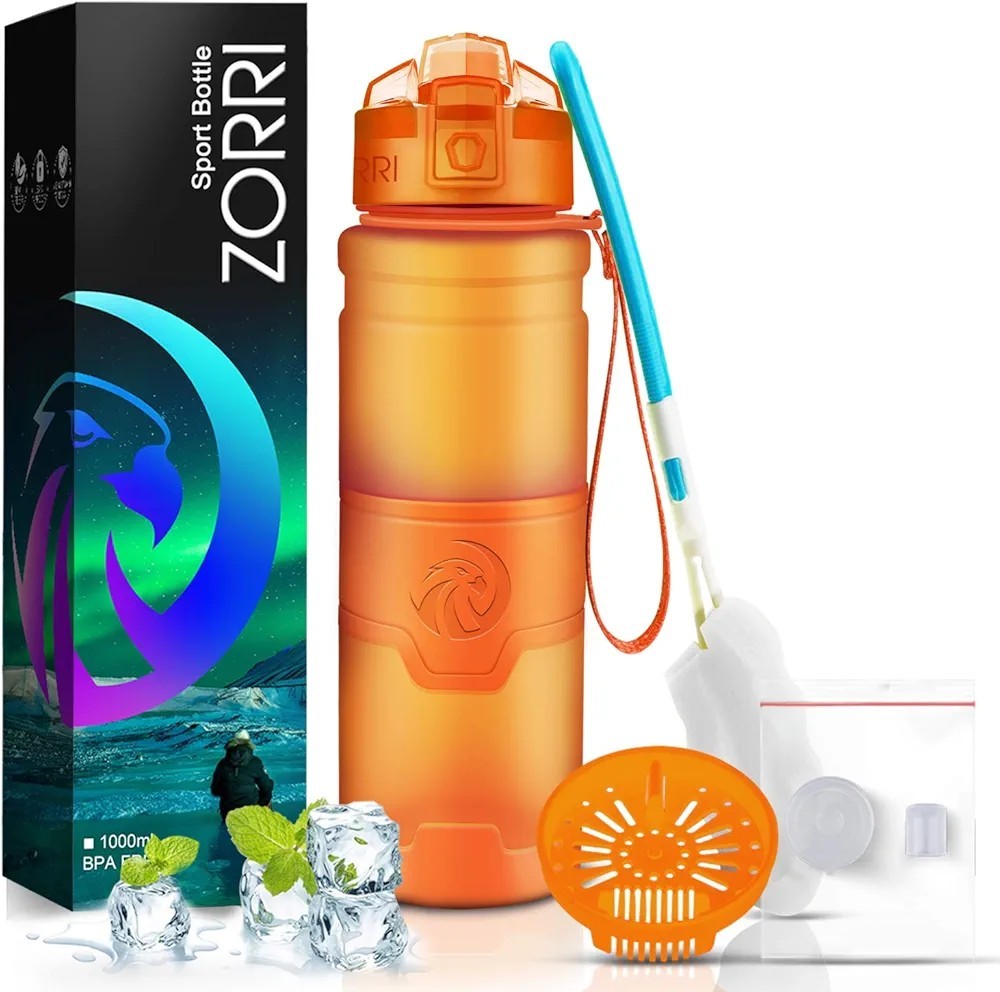 ZORRI Water Bottles, BPA Free Leakproof Water Bottle for Kids, 400ml - Orange