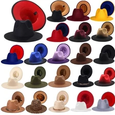 Wide Brim Wool Felt Fedora Hat Panama Large Casual Jazz Cap for Men Women Trilby