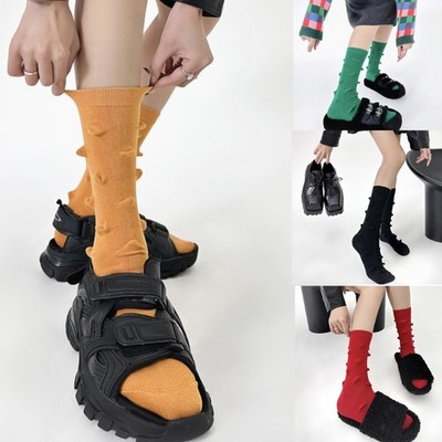 Women Fashion Casual Breathable Cute Hedgehog 3D Dot Solid Cotton Crew Socks