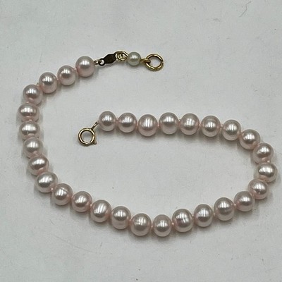 JCM Jacmel 10k Gold Clasp Freshwater Baby Pink Pearl Bracelet 8''