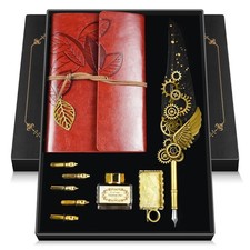 Quill Pen and Ink Set Antique Calligraphy Pen Set with Feather Pen,Leather No...