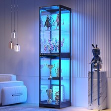 Glass Display Cabinet with Doors, 65" Tall 4-Tier Curio Display Case