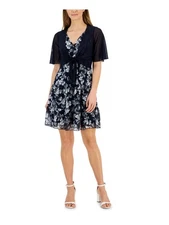 CONNECTED APPAREL Womens Navy Lined Tie Front Jacket Dress Petites 14P