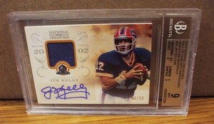 2013 NATIONAL TREASURES HOF 50TH ANNIV. AUTO PATCH JIM KELLY /50 BILLS #28 BGS 9