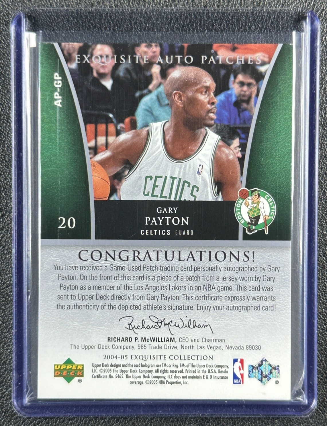 GARY PAYTON 2004-05 UPPER DECK EXQUISITE COLL #AP-GP GAME-USED PATCH AUTO 11/100 view 2