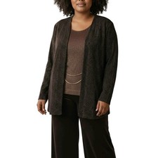 R M Richards Karen Kwong Pant Suit Size 18 Black Copper Sparkle 2Fer Jacket Long