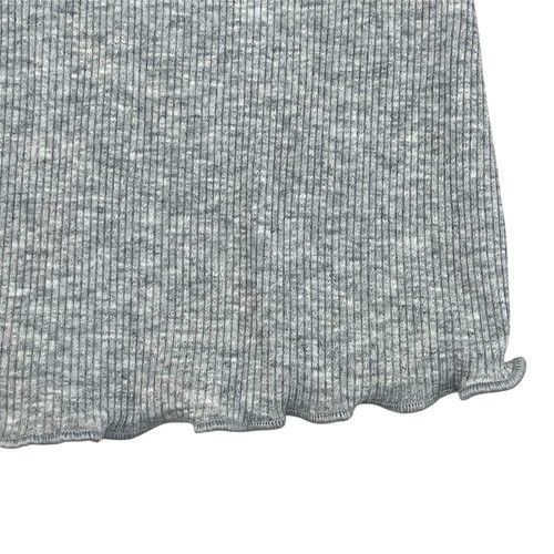 SO Damen S geripptes T-Shirt Kurzarm grau Salatbesatz Rüschensaum Stretch - Bild 5 von 6