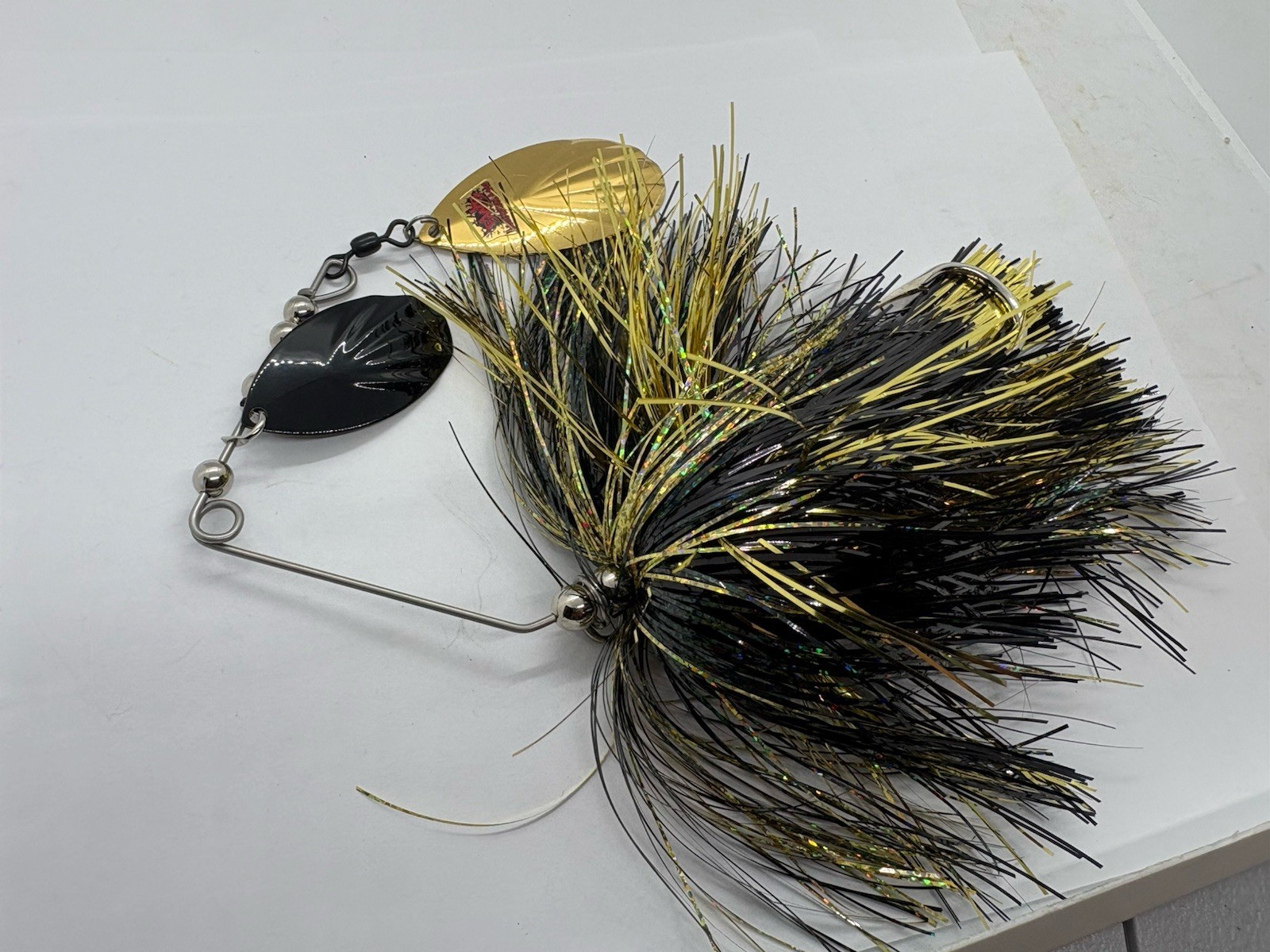 8โ Blue Water Baits BWB Black Gold Tinsel Spinnerbait Musky Lure - Image 2
