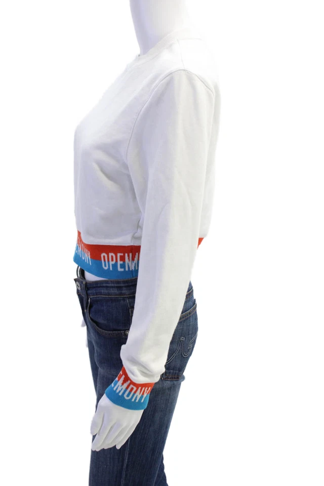 Ceremonia de apertura Mujer Algodón Cuello Redondo Sudadera Top Blanco Talla S Foto 2 de 4