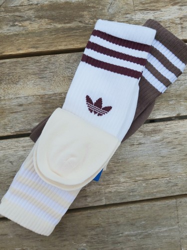 3 Pairs XS UK 2-3.5 : ADIDAS Cream White Brown High CREW SOCKS Unisex 34-36 Adi7 - Picture 5 of 7