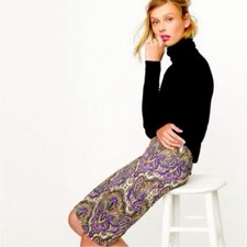 J.Crew Women s 10 No. 2 Pencil Skirt Royal Paisley Purple Yellow Green Preppy