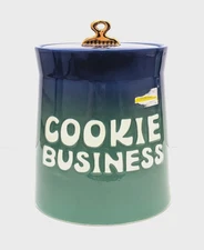 *RARE* TABITHA BROWN - Cookie Jar “Cookie Business”  Blue Green Stoneware Ms Tab