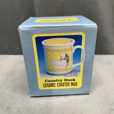 Vintage 1980s Country Duck Ceramic Mug & Coaster Lid Original Box Giftco Taiwan
