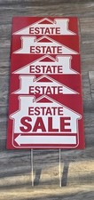 Five Large 16" x 12" Estate Sale - Red  White - Yard Signs with Stands -