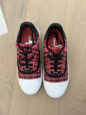 Laminated Lambskin Woven D-Smash Sneakers 36 Fuxia Black