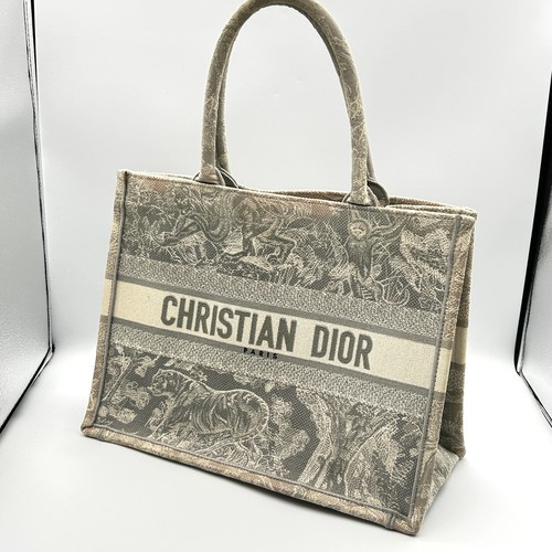 Christian Dior Book Tote Toile de Jouy Embroidered Medium HandBag Grey Japan